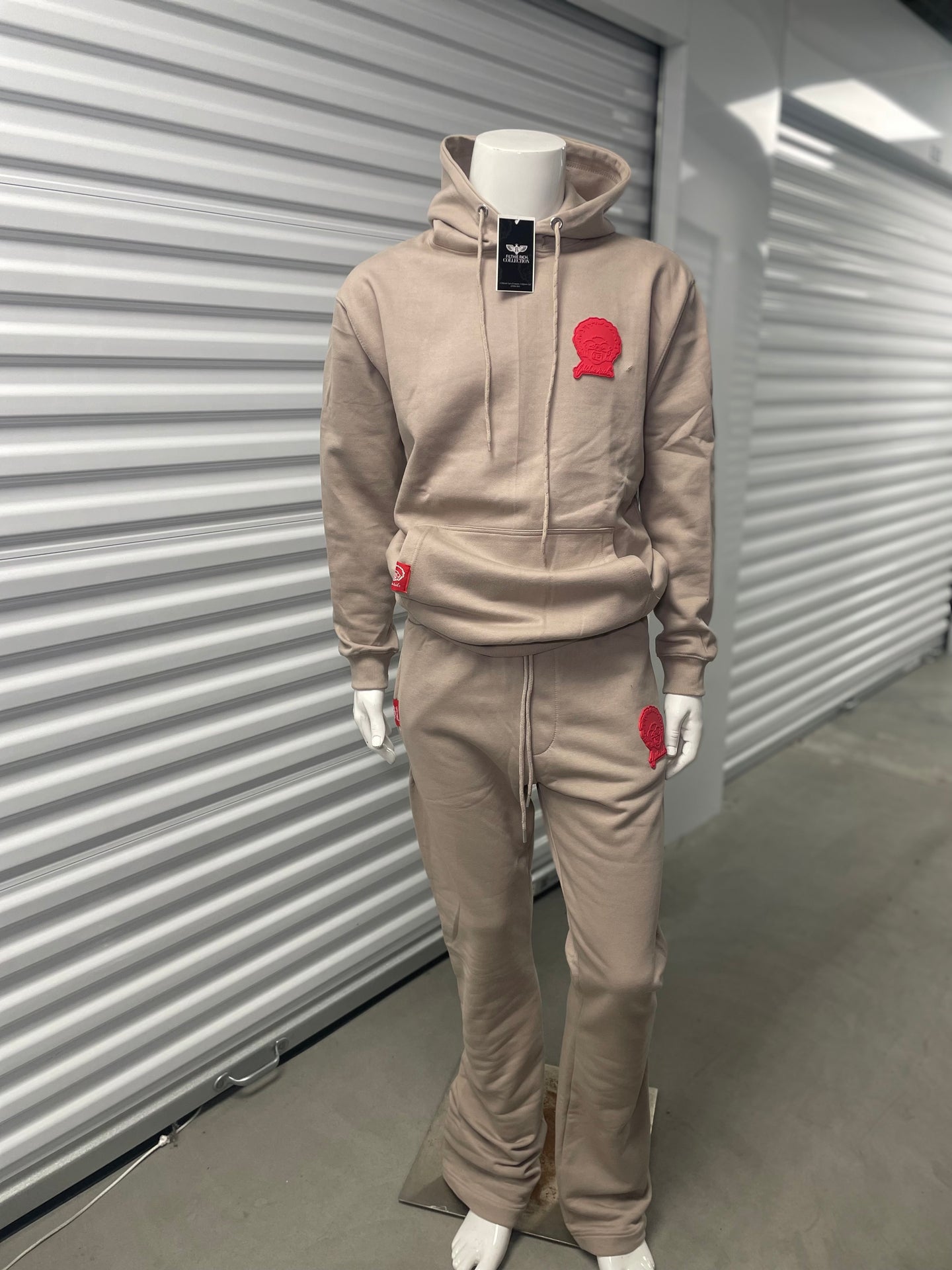 Men's Tan & Red Real Rich Flare Sweatsuit